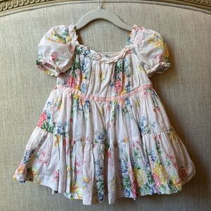 Janie and jack FLORAL PUFF SLEEVE RUFFLE DRESS size 3-6m